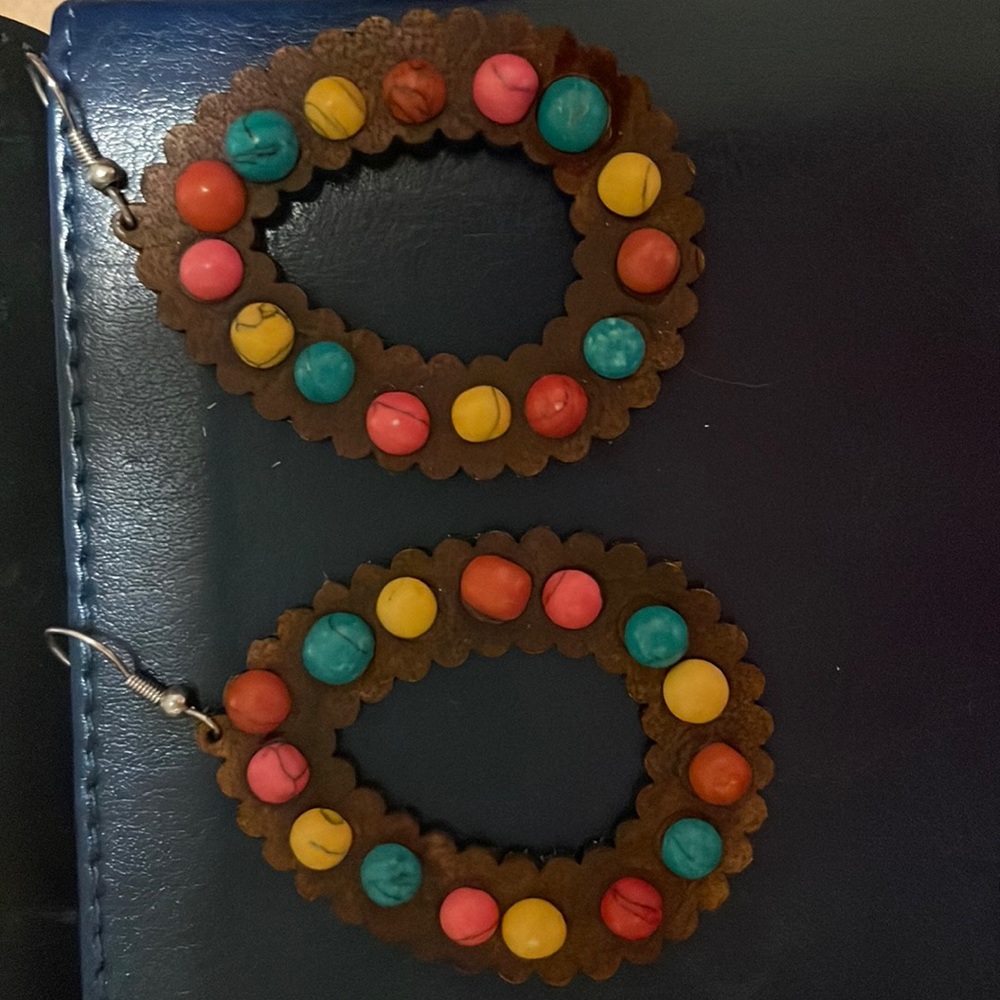 Leather beaded earrings.